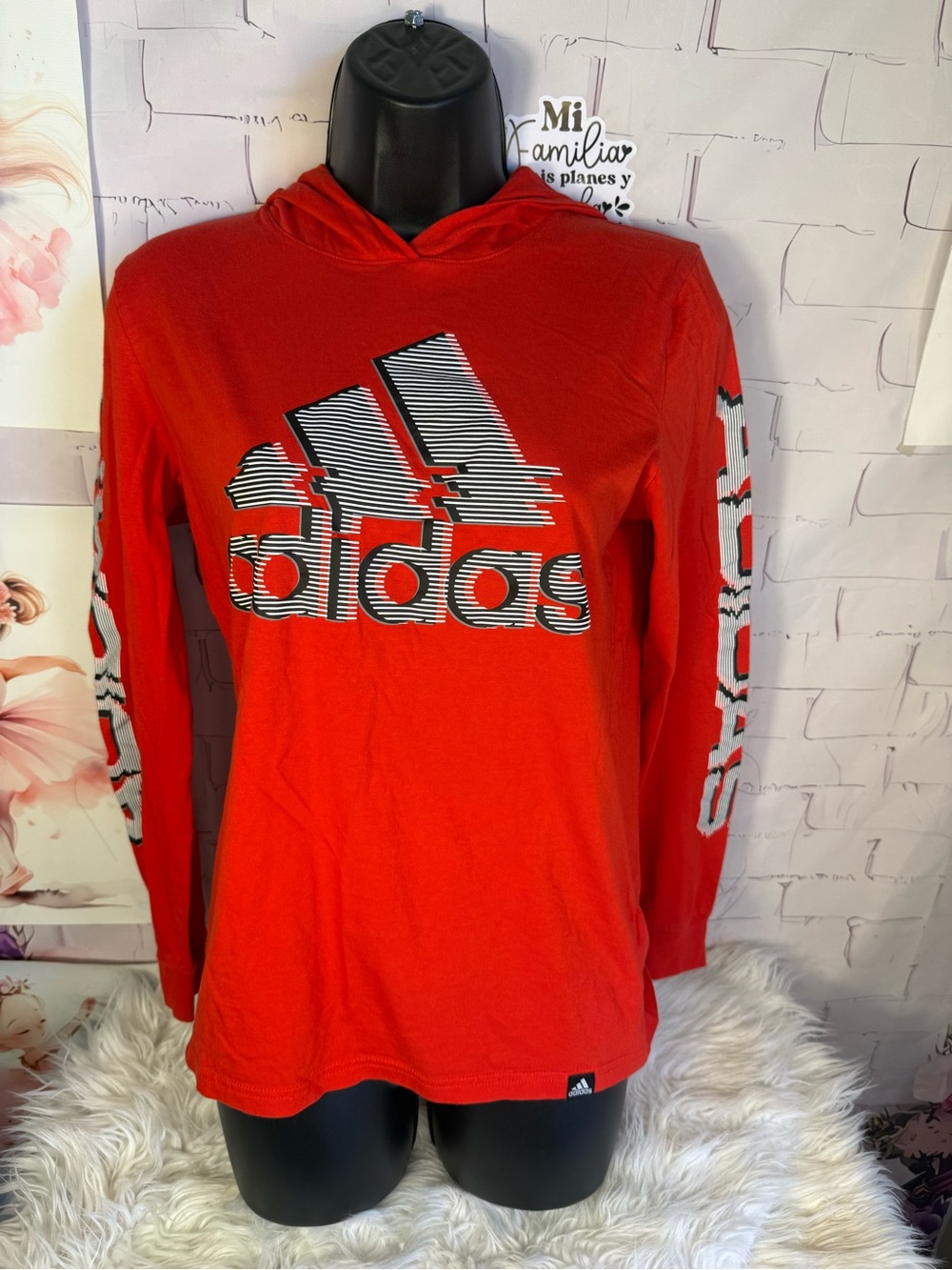 adidas Red Graphic Hooded Long-Sleeve Top